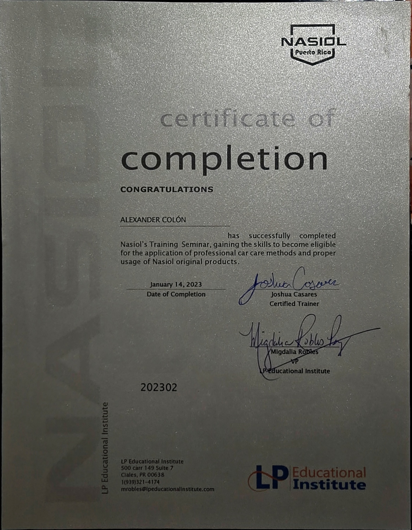 Certificación Nasiol